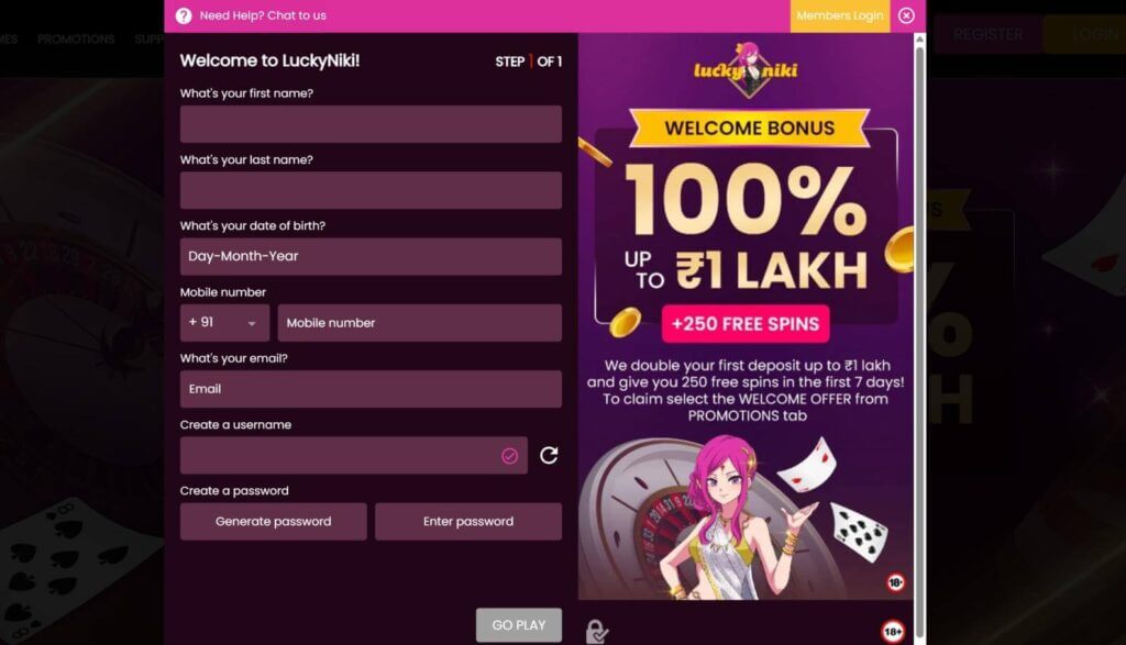 LuckyNiki casino signup process