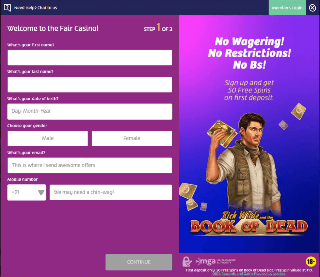 PlayOJO Casino Sign Up