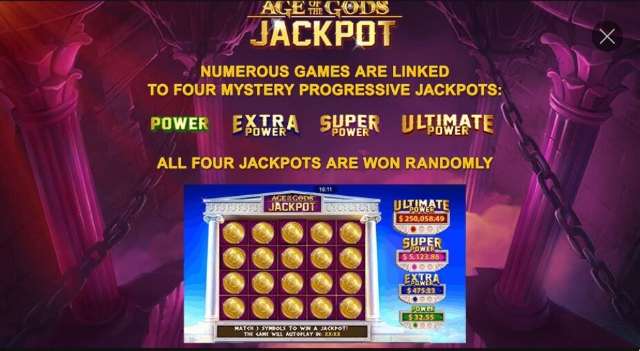 Play for the jackpot on Age of the Gods! Age of the Gods progressive jackpot