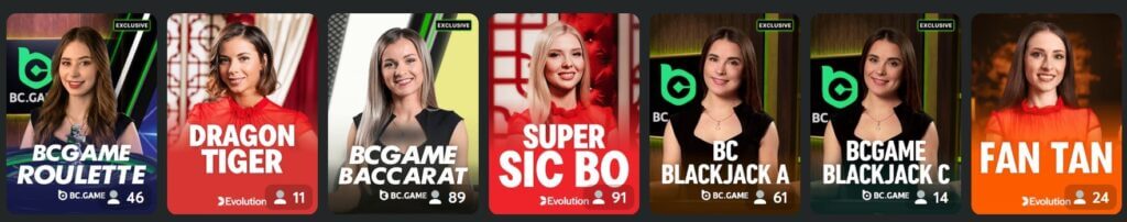 bcgame live casino games