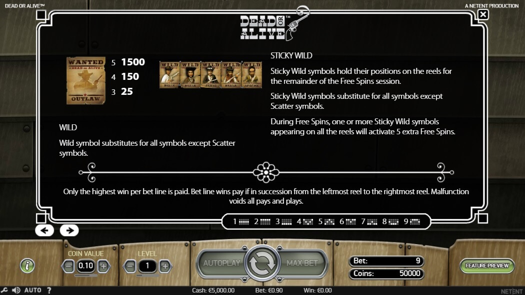 Dead or alive NetEnt Dead or Alive features