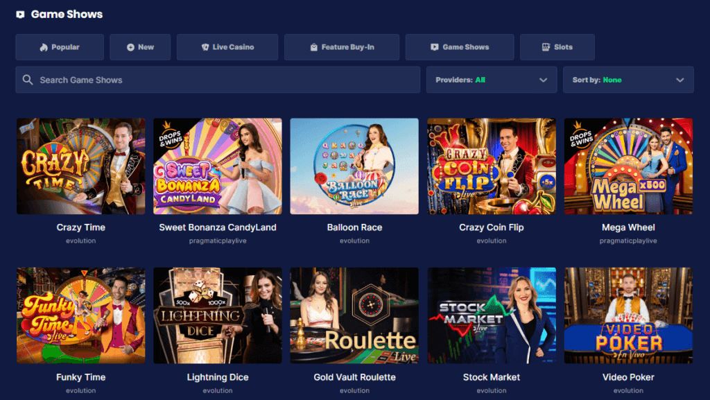 Enjoy game shows at Flush casino