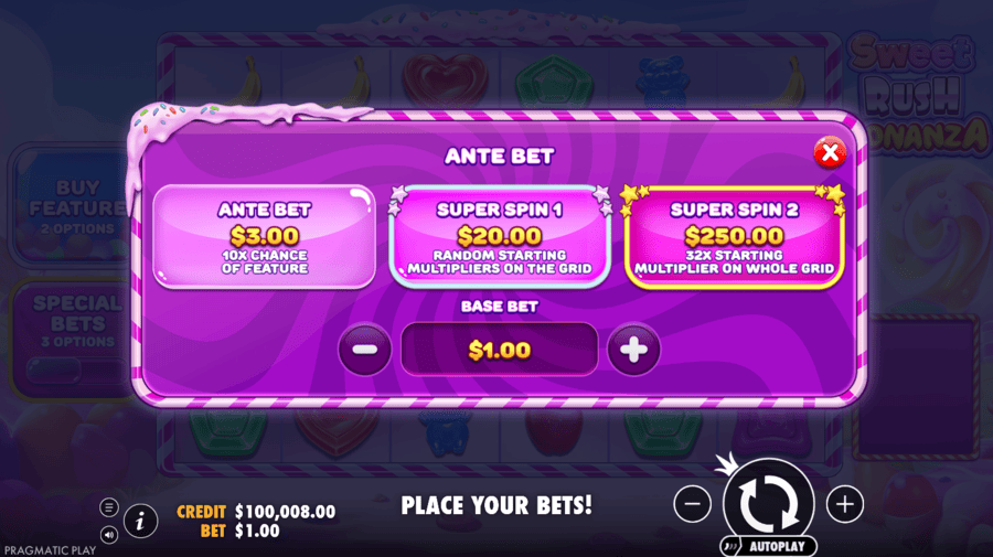 Sweet Rush Bonanza Ante bet
