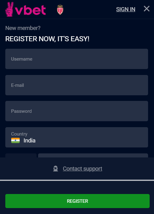 Register a new account with VBet